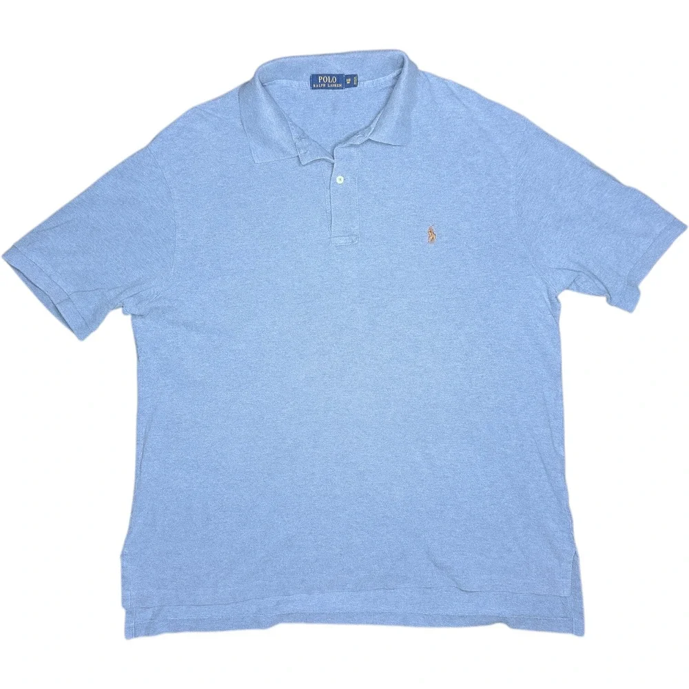 Polo Ralph Lauren Men's 1XB‎ 100% Cotton Blue Short Sleeve Polo Shirt Brown Pony